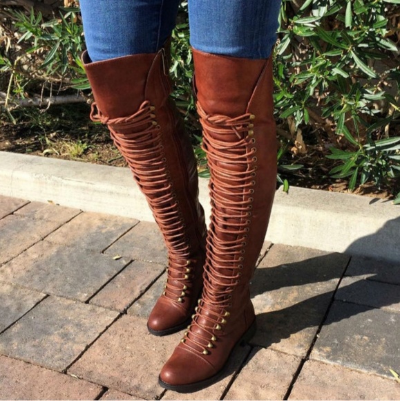 𝙇𝙖𝙨𝙩 𝙎𝙞𝙯 6.5 🖤Brown Corset Over Knee Boot - Picture 2 of 8